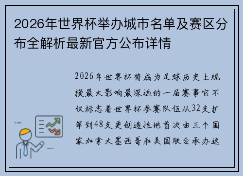 2026年世界杯举办城市名单及赛区分布全解析最新官方公布详情